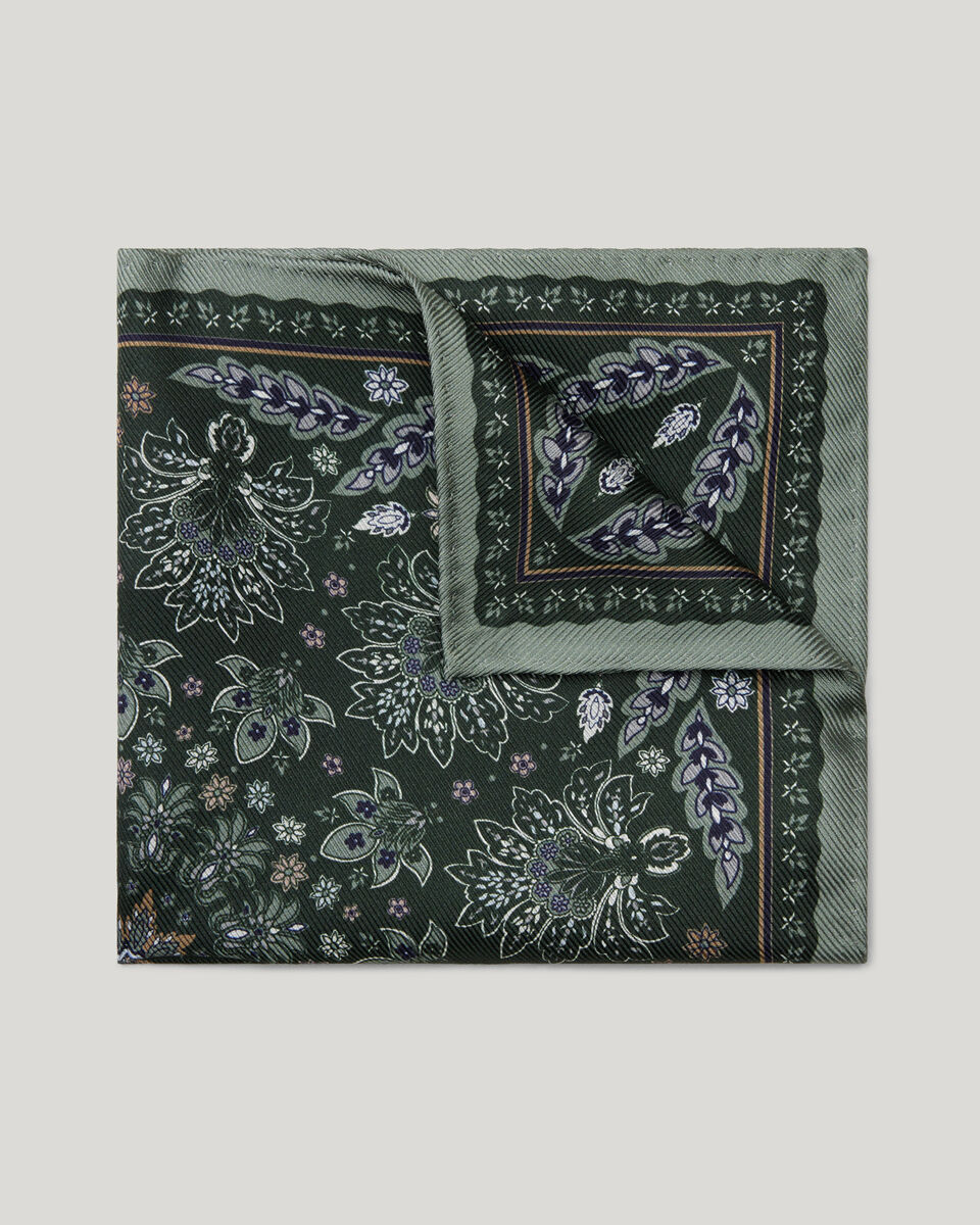 Double sided printed pocket square, Dark Green, hi-res